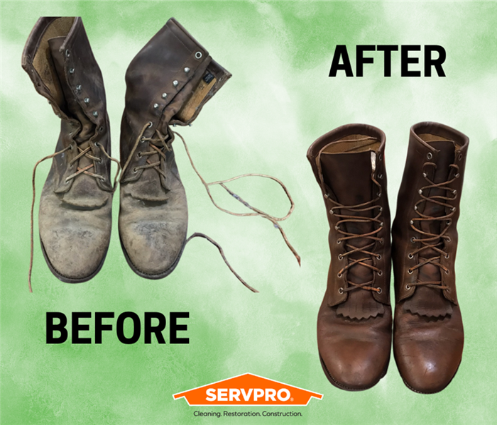 Damaged shoes before and after using the Esporta Wash System to clean them